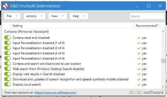 O&O ShutUp10 Cortana settings