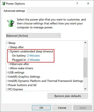 Power Options dialog
