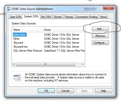 Click on Add button on system DSN tab