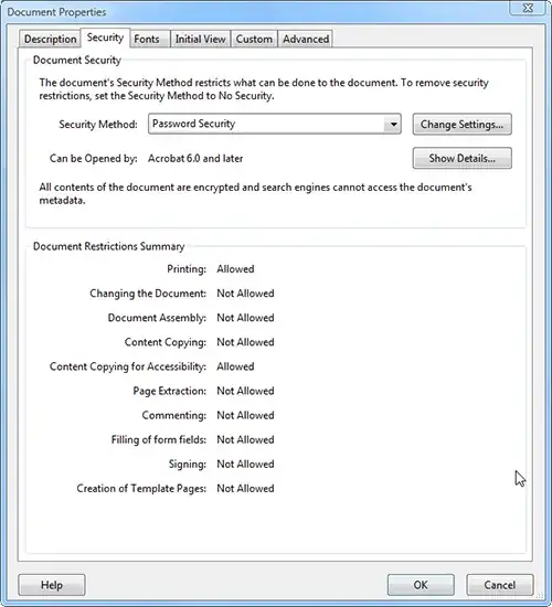 security properties in acrobat x pro