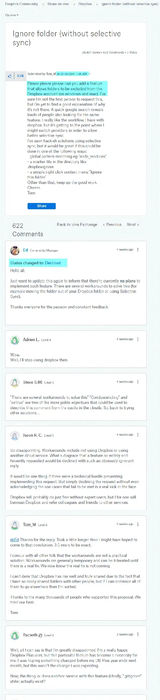 dropbox says no selective file syncing for you