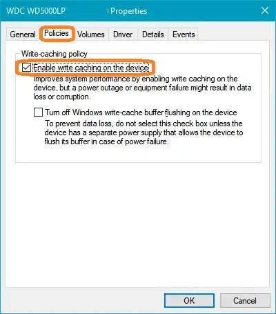 Change write caching