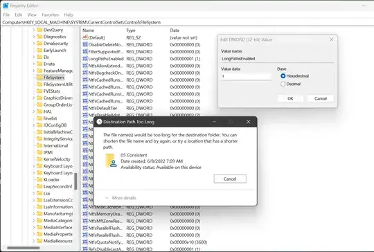 Error message along with registry entry