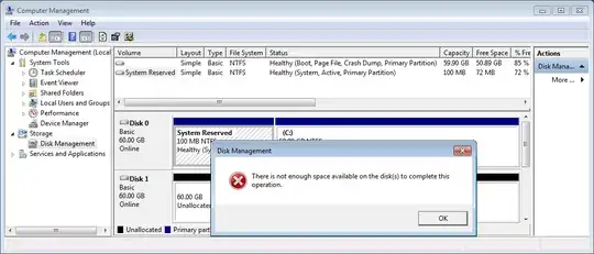 Screenshot of the reported error