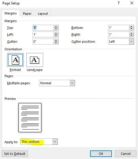 Screenshot of margin settings