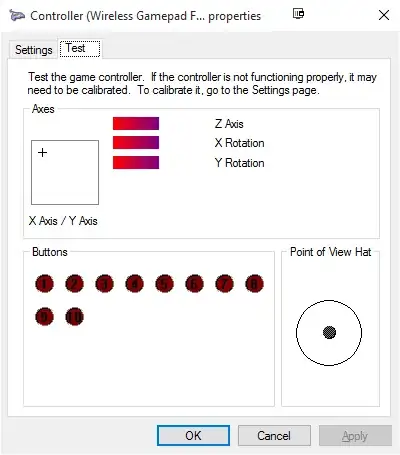 Figure 7: Game Controllers > Controller (Wireless Gamepad F710) > Properties – Left Thumbstick Held Up-Left