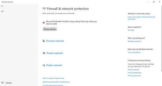 Microsoft Defender Firewall Issue