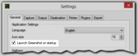 Settings dialog: Launch Greenshot on startup