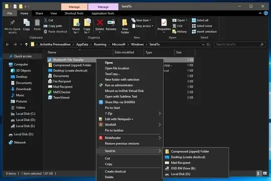 Screenshot of send to menu