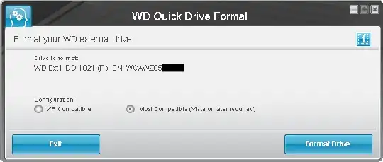 WD Quick Formatter "Format your WD external drive" screen