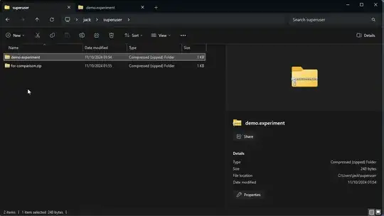 Windows Explorer showing an .experiment and .zip file both showing as "Compressed (zipped) Folder"
