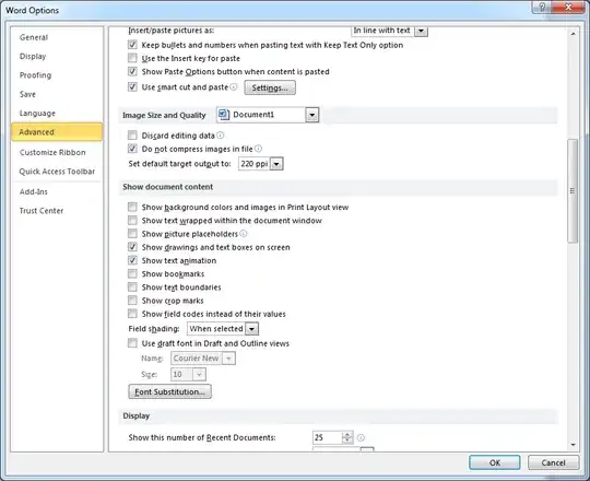 Word Advanced options