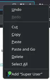 Screenshot of the Firefox's context menu for the address bar when on superuser.com