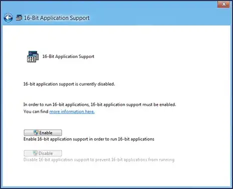16-bit support Control Panel applet