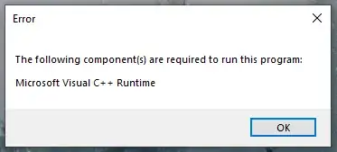Error - missing visual c++ runtime