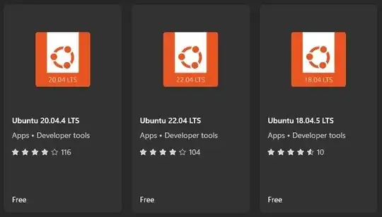 Screenshot from Windows Store showing the varieties of Ubuntu available.