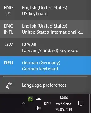 Language selection menu