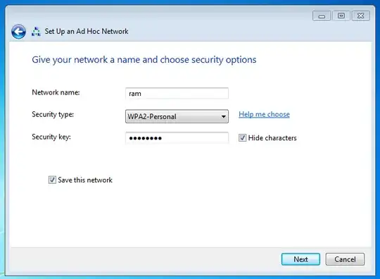 '**Set Up a Connection or Network**' window - '**Give your network a name and choose security options**' page