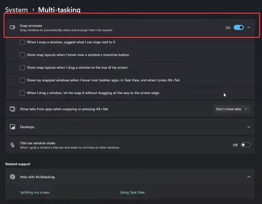 Snap Windows Setting