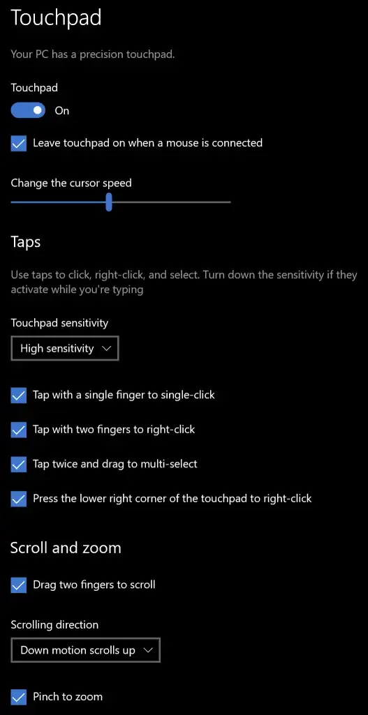 touchpad settings
