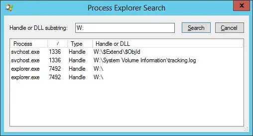 Process Explorer Search for W: