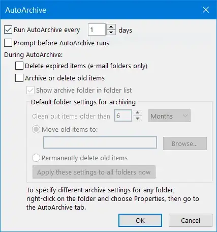 General AutoArchive Settings