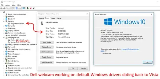 Dell webcam running on default Windows drivers dating back to Vista