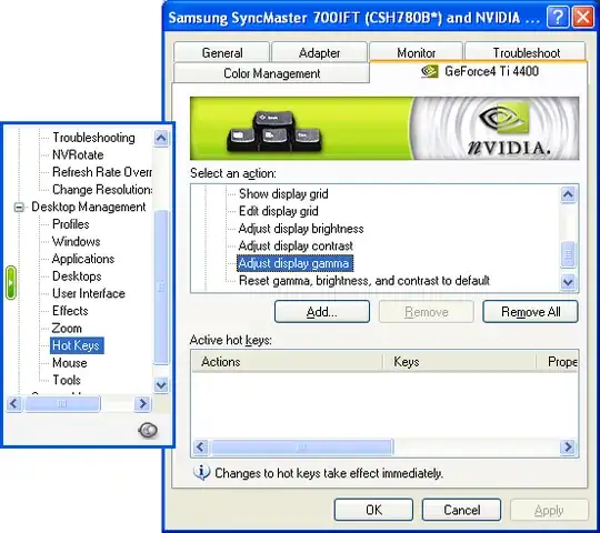 Nvidia control-panel in Windows XP showing hotkeys for color-profiles