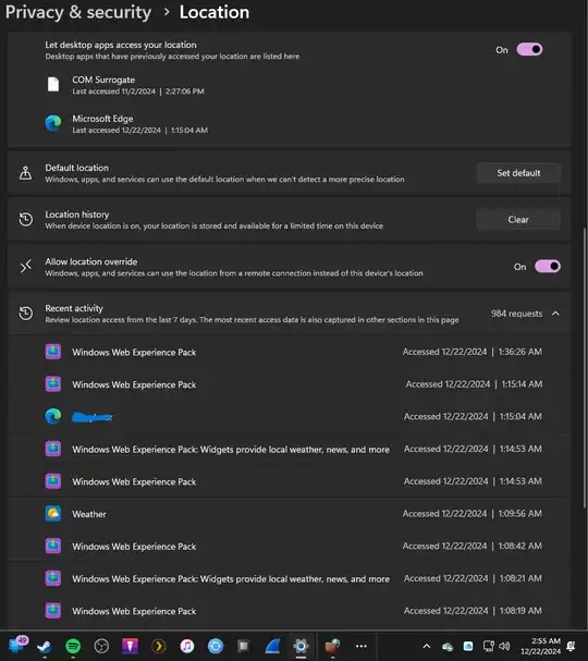 picture of location requests in Windows 11