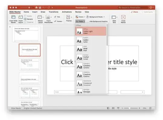 Screen shot of PowerPoint Slide Master, Fonts menu