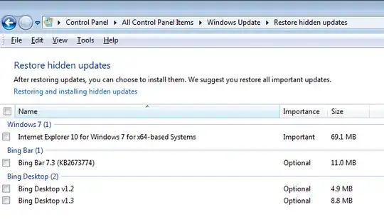 Screenshot of hidden Windows updates