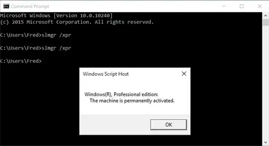 Command Prompt with open dialog indicating Windows is permantently activated.