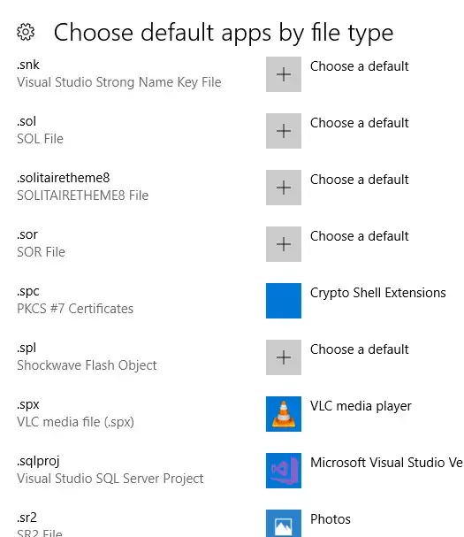 Choose default apps by file type doesn't showing .sql extension