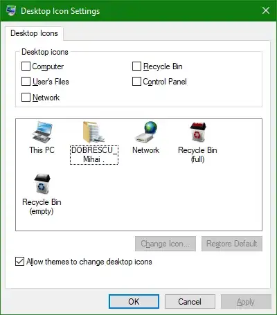 The settings for removing desktop icons
