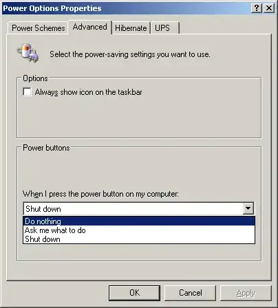 Power Options Properties