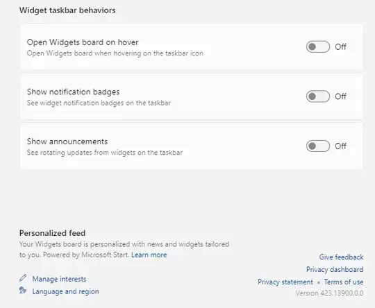 widgets settings screenshot