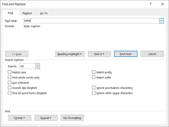 Advanced Find to look for all captions