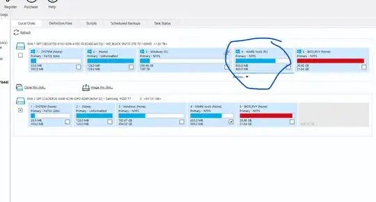screenshot of installed disks and their partitions