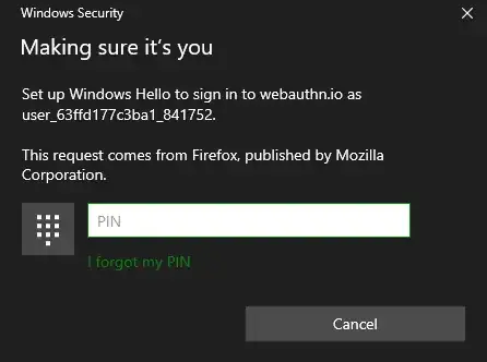 Windows Hello asking for a PIN