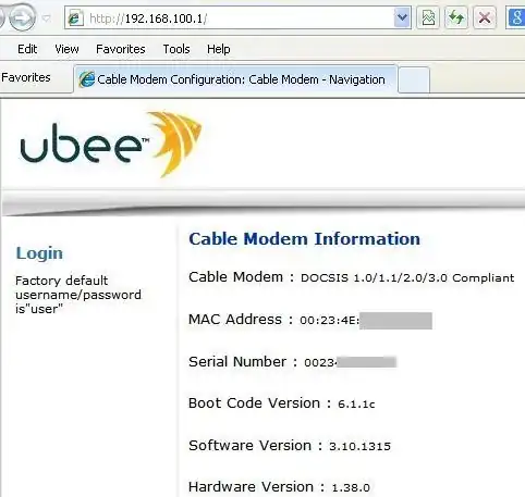 Cable Modem Status Page