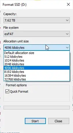 Cluster size in format dialog