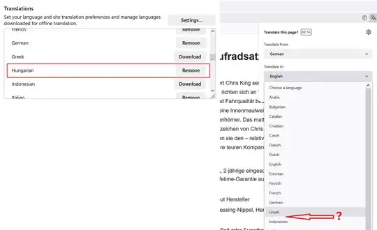 SCREENSHOT of settings and the dropdown menu