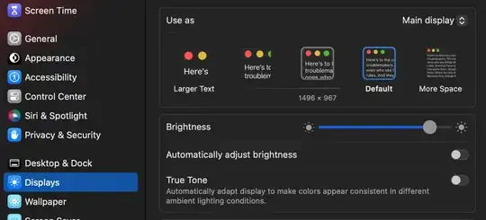 Display settings in MacOS system settings