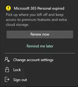Start Menu notification on profile icon