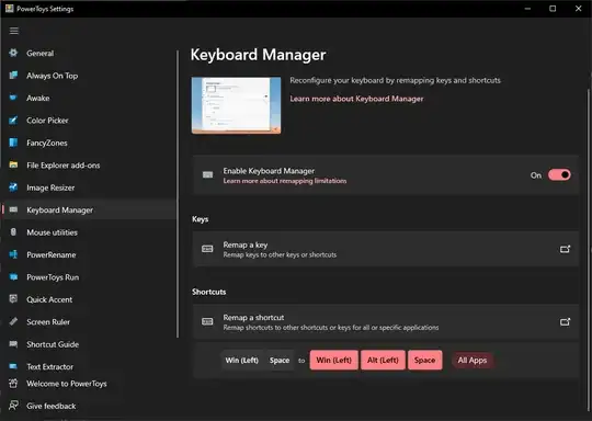 screenshot of PowerToys' Keyboard Manager
