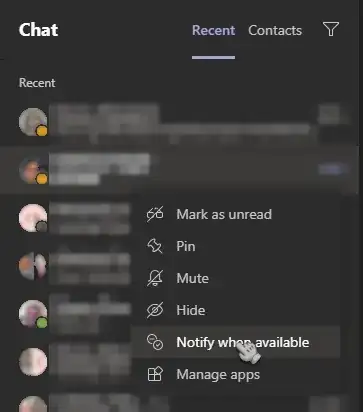 Demonstrate the "Notify when available" content-menu option in the chat sidebar