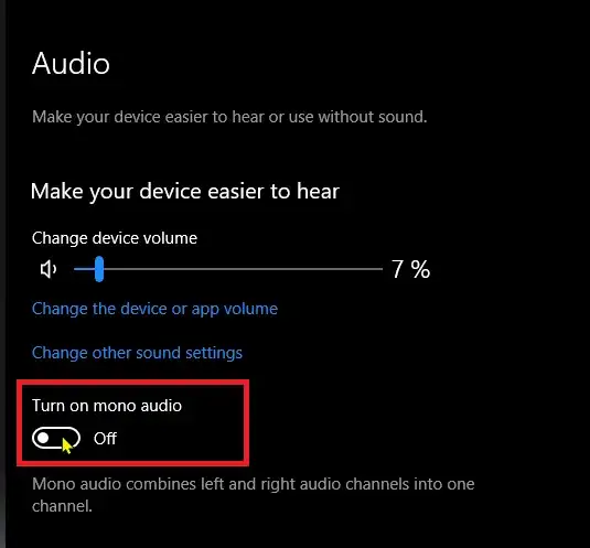 enable mono audio windows 10
