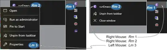 Mouse clicks to get to the Emacs Taskbar Shortcut Properties