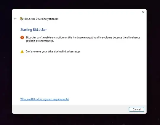 screenshot of the error
