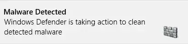 Malware Detected, Windows Defender is taking action to clean detected malware